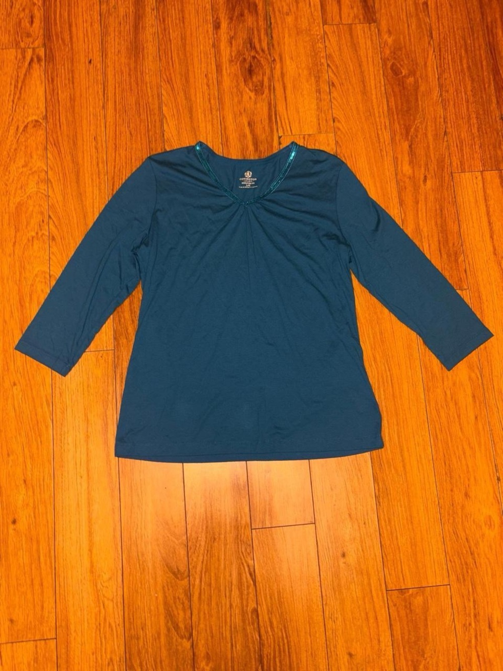 Blue Y2K v neck long sleeve top with sequins